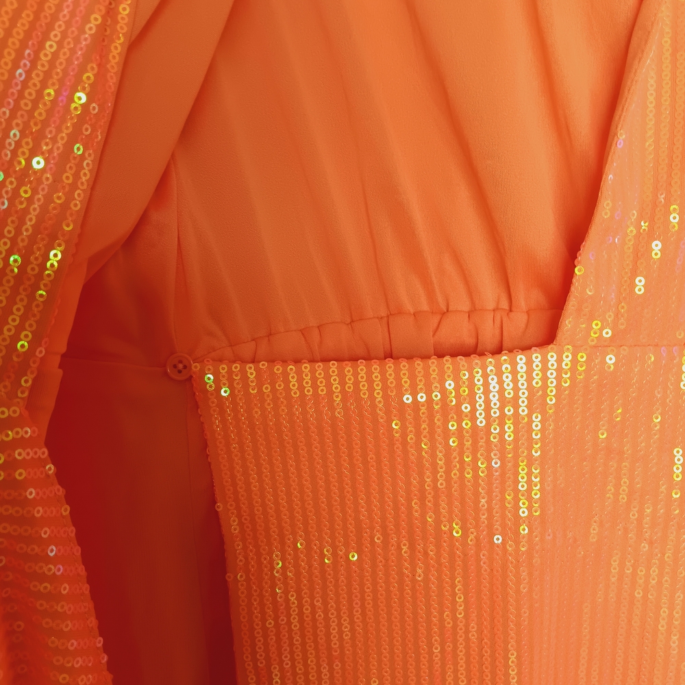 House of Harlow 1960 Shimmering Orange Long Sleeve Dress - Picture 3 of 11
